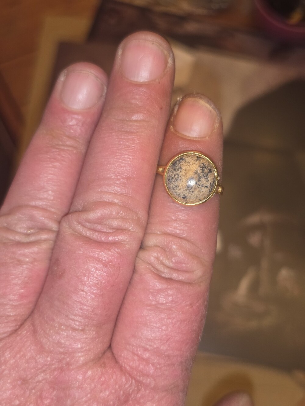 Earthy Gemstone In A Gold Toned Bezel Ring Adjustable Size